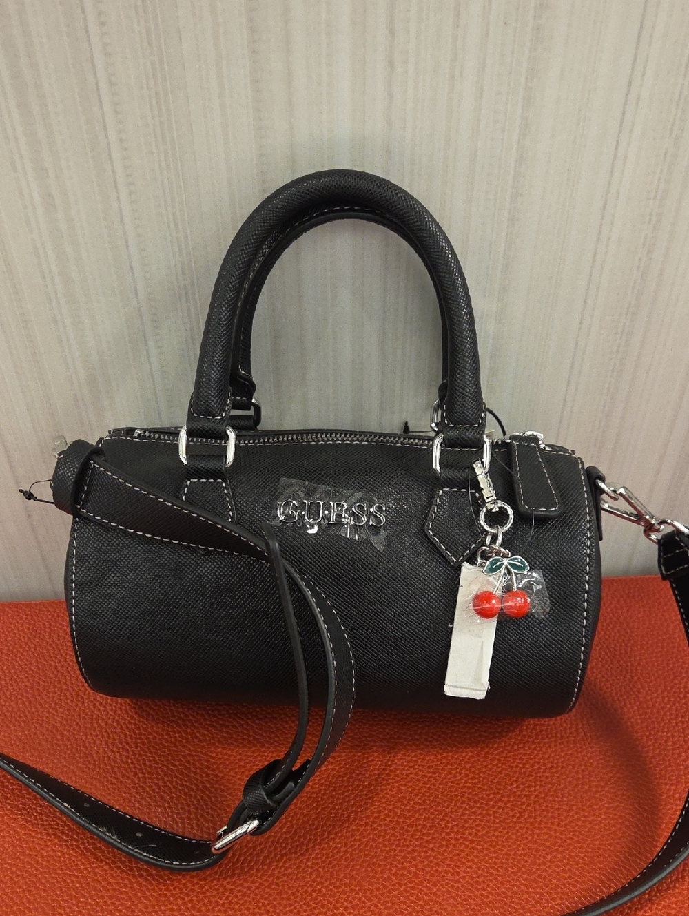 GUESS Black Satchel with Cherry Charm